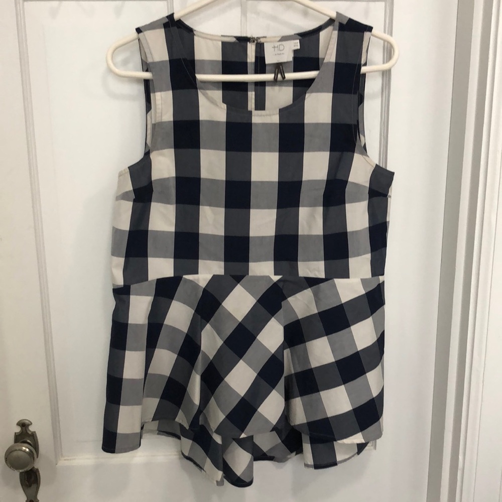 HD in Paris navy and white checkered sleeveless top